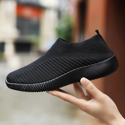 Solid Color Mesh Sneakers – Flying Woven Walking Fashion Slip-on Flat Shoes for Sports, Running, and Tennis