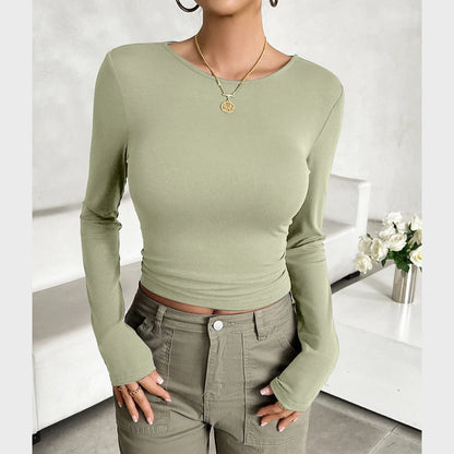 Women's Y2K Back-to-School T-Shirt – Long Sleeve, Slim Fit, Casual Pullover, Basic Streetwear for Spring & Fall