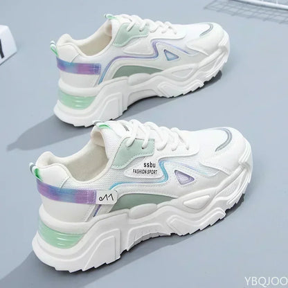 Platform Flat Shoes – Women's Green Casual Trainers, Ladies Chunky Sneakers, Women’s Sneakers
