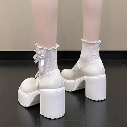 Super High Heels Mary Jane Shoes for Women – Goth Chunky Platform Pumps, Plus Size, Ankle Buckle, Party Lolita Shoes