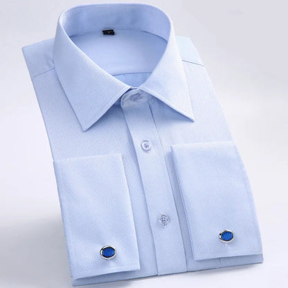 Men's French Cuff Formal Shirt – New White Long-Sleeved Business Button Shirt, Regular Fit With Cuff Buttons