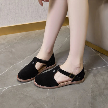 Flat-Soled Retro Frosted Genuine Leather Women's Sandals - New Hollow Roman Baotou Sandals for Women