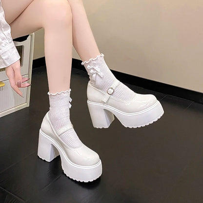 Super High Heels Mary Jane Shoes for Women – Goth Chunky Platform Pumps, Plus Size, Ankle Buckle, Party Lolita Shoes