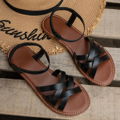 Chic Spring Essential - Women's Lightweight Flat Sandals with Easy-Fit Elastic Band, Perfect for All-Day Comfort and Style