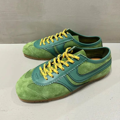 Casual Sneakers - Comfortable Deerskin Board Shoes, Lace-Up Flat Trainers for Women, Femmes Cuir Allemand Trainers, New Collection