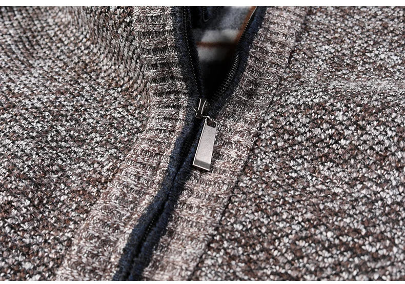 Warm Cardigan – Men's Fleece Sweater With Full Zip, Slim Fit, And Luxury Brand Knitted Design, Perfect For Cold Weather