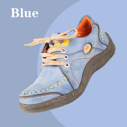 Hand-Stitched Leather Sneakers – Lightweight Flat Design Shoes for Women