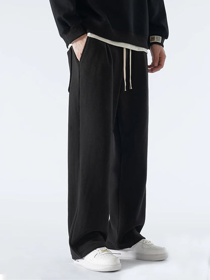 Men's Sweatpants – Korean Fashion, Thick Warm Fleece, Wide Leg Straight Fit, Casual Thermal Velvet Trousers for Winter