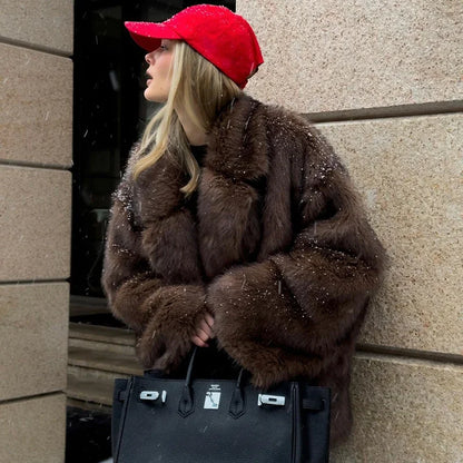 Ins Hot Oversized Gradient Fur Coat – Thick, Warm, Fluffy Faux Fox Fur Jacket for Women