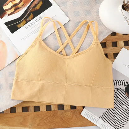 Sexy Women's Cross-Back Tank Top – Breathable Sports Bra, Soft Fitness Yoga Wear, Solid Color