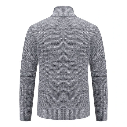 Jersey Men's Casual Sports Coat – Solid Color Stand Collar Sweater, Fleece-Lined, Warm Zipper Cardigan