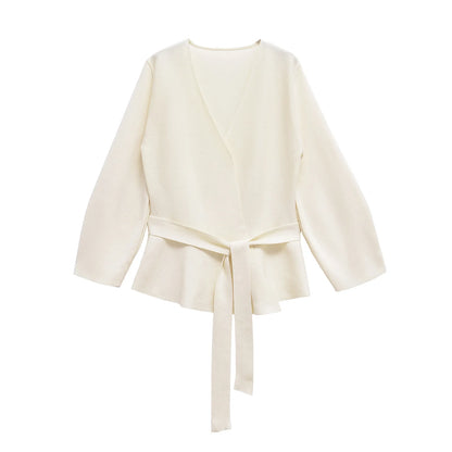 Thin Knitted Cardigan – V-Neck, Slim Fit, Wrist Sleeve, Sash Belt, Y2K Autumn Jacket