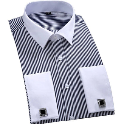 Men's French Cuff Formal Shirt – New White Long-Sleeved Business Button Shirt, Regular Fit With Cuff Buttons