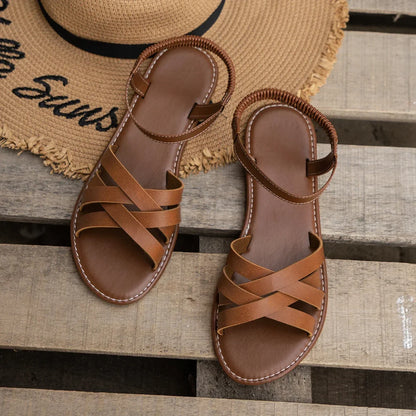 Chic Spring Essential - Women's Lightweight Flat Sandals with Easy-Fit Elastic Band, Perfect for All-Day Comfort and Style