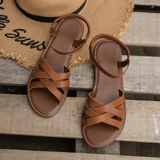 Chic Spring Essential - Women's Lightweight Flat Sandals with Easy-Fit Elastic Band, Perfect for All-Day Comfort and Style