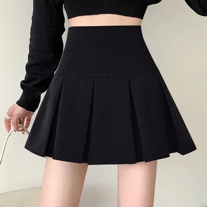 Summer Women's Pleated Skirt – Slim Fit, Solid Color, High-Waisted, College Style A-Line