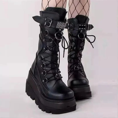 Punk Style Amazon Cross-Border Sneaker Boots – Plus Size, Thick Bottom, Medium Height, Rubber Forefoot Material, New Women’s