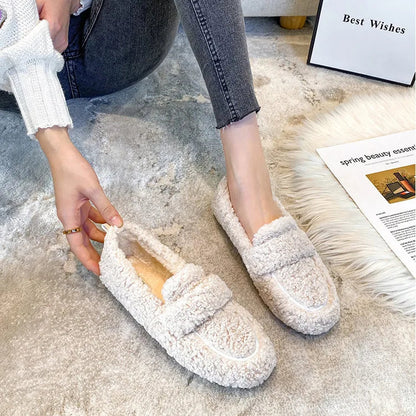 Warm Outdoor Shoes Plush Design British Style White Snow Boots Ladies' Casual Flats New Women's Winter