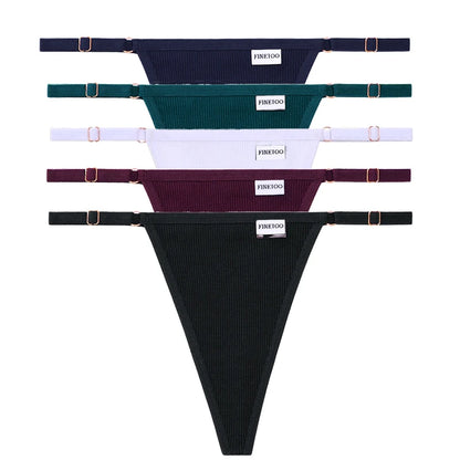 5PCS Adjustable Women's Panties – Sexy Cotton, Solid Low Waist, Seamless Thongs, Female Lingerie