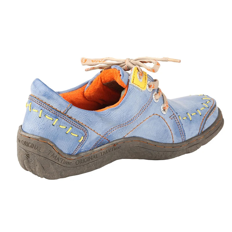 Hand-Stitched Leather Sneakers – Lightweight Flat Design Shoes for Women