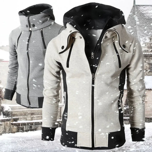 Zip-Up Men's Hoodie – Thick Fleece, Heavyweight Hooded Jacket for Autumn/Winter, Warm Outdoor Coa