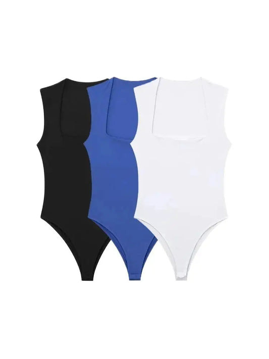 Skinny Bodysuit for Women – Sexy Fashion, Square Neck, Sleeveless, Snap-Button Playsuit