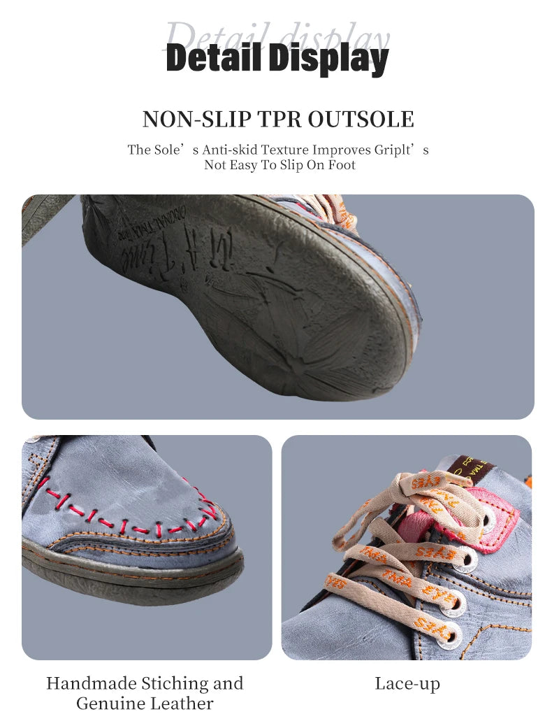 Hand-Stitched Leather Sneakers – Lightweight Flat Design Shoes for Women