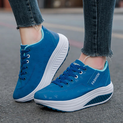 Casual Sports Shoes - Breathable, Comfortable, Wedge Heel, Thick Sole, Lace-Up Sneakers for Ladies