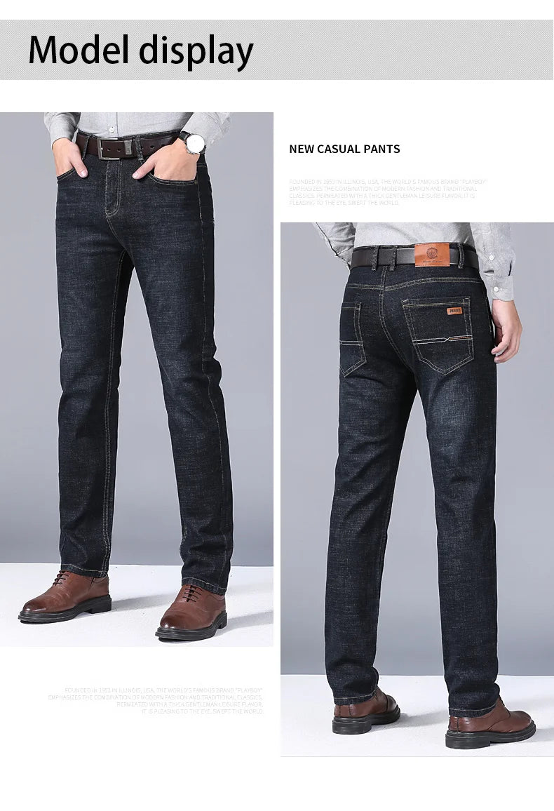 Men's Classic Jeans – Soft Black Denim, Biker Style, Pantalones Hombre, Stylish and Comfortable Overalls for Men