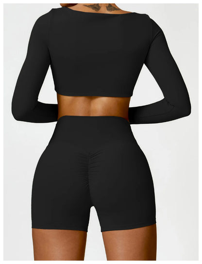 Sportswear Set – Long-Sleeve Top & High-Waisted Shorts or Leggings