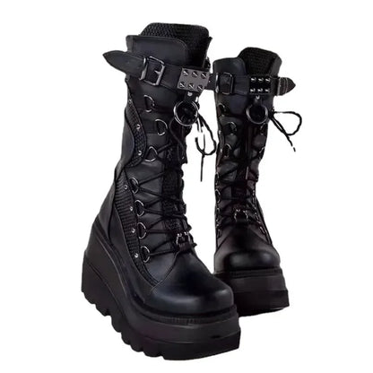 Goth Platform Boots - Fashion Rivet Buckle Punk Wedges, High Heels Women’s Boots, Party Street Cosplay, Brand New Ladies Shoes