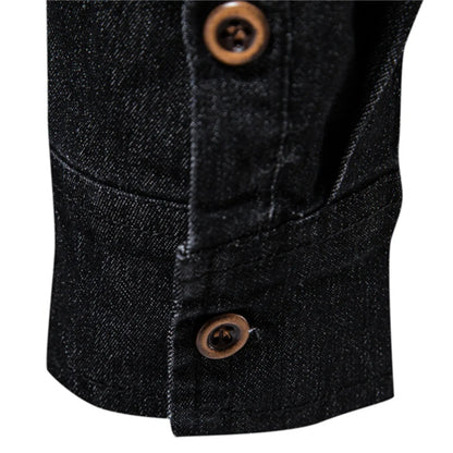 Elastic Cotton Denim Shirt Men Long Sleeve Quality Cowboy Shirts