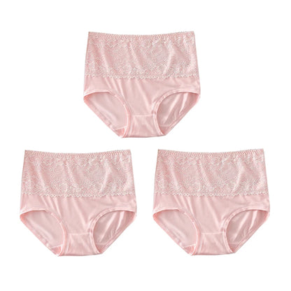 3PCS High Waist Women's Panties – Large Size, Breathable Cow Milk Silk, Lace Briefs, Sexy Female Lingerie