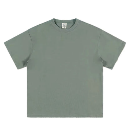 Heavy-duty Pure Cotton T-shirt Thickened, Threaded Round Neck