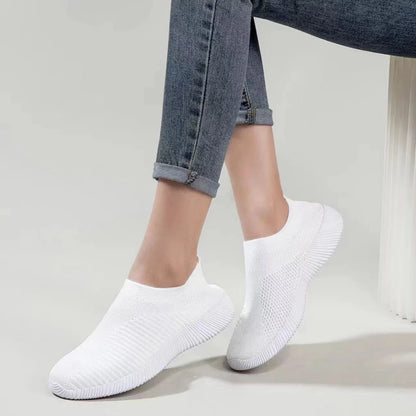 Solid Color Mesh Sneakers – Flying Woven Walking Fashion Slip-on Flat Shoes for Sports, Running, and Tennis