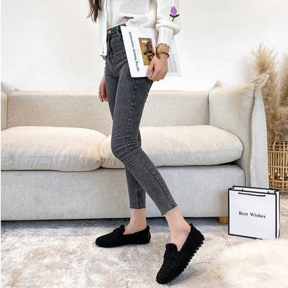 Warm Outdoor Shoes Plush Design British Style White Snow Boots Ladies' Casual Flats New Women's Winter