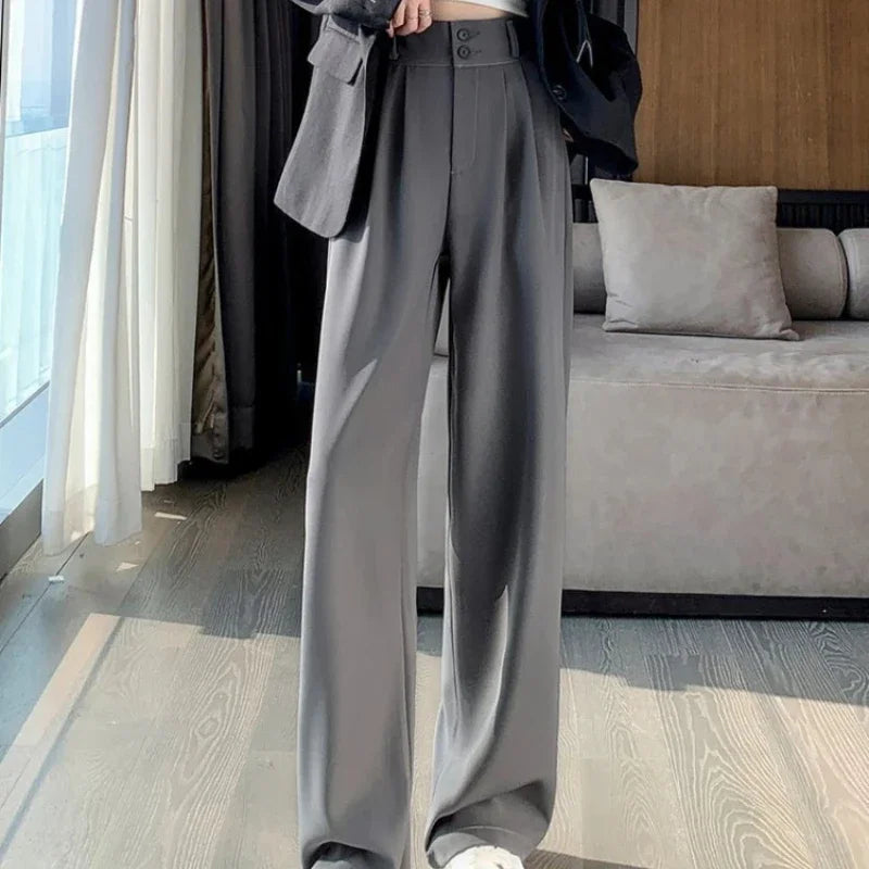 Elegant Wide Leg Pants – Korean Style, High Waist, Baggy Fit, Office Ladies, Fashionable, Loose Suit Trousers, Streetwear
