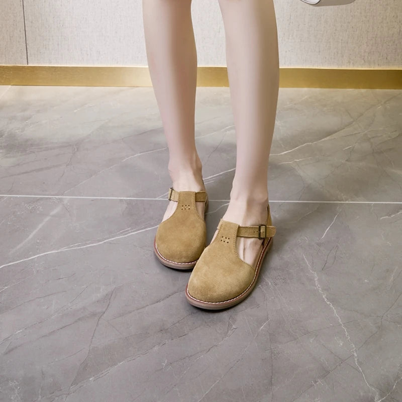 Flat-Soled Retro Frosted Genuine Leather Women's Sandals - New Hollow Roman Baotou Sandals for Women
