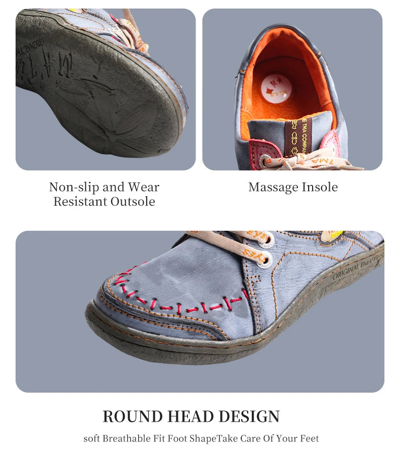 Hand-Stitched Leather Sneakers – Lightweight Flat Design Shoes for Women