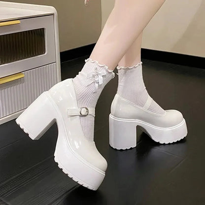 Super High Heels Mary Jane Shoes for Women – Goth Chunky Platform Pumps, Plus Size, Ankle Buckle, Party Lolita Shoes