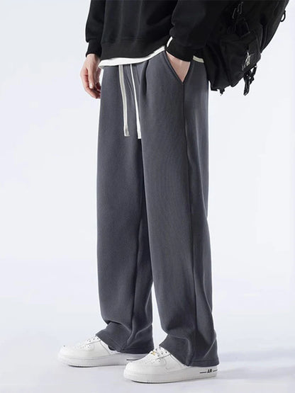 Men's Sweatpants – Korean Fashion, Thick Warm Fleece, Wide Leg Straight Fit, Casual Thermal Velvet Trousers for Winter