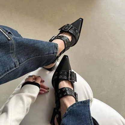 French Style Pointed Toe Mary Jane Shoes for Women – Retro Medium Thick Heel, Perfect for Skirts, Small Leather Shoes
