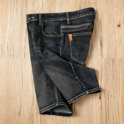 Men's Shorts Jeans – Denim Stretch Pants, Dark Blue, Fashion Design, Slim Straight Fit, Summer Shorts for Men