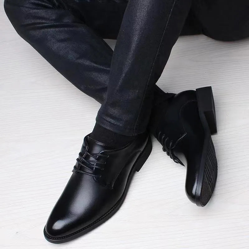 British Casual Business Formal Leather Shoes – Men’s Heightening Single Shoes, Casual Shoes for Suit, Spring and Autumn