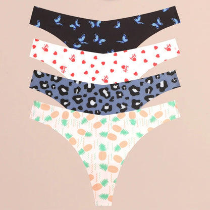 4PCS Ultra Soft Thong Panties – Sexy Graphic Print, Seamless, Stretch, Leopard G-String, Comfortable Lingerie
