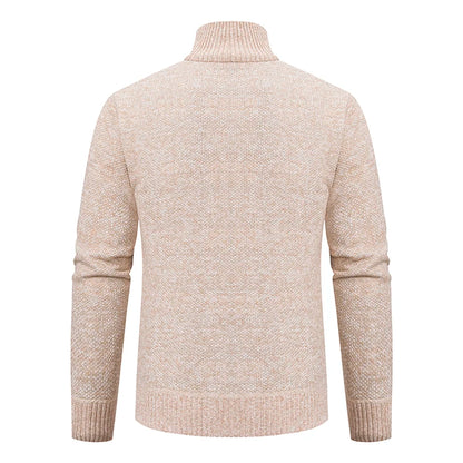 Jersey Men's Casual Sports Coat – Solid Color Stand Collar Sweater, Fleece-Lined, Warm Zipper Cardigan