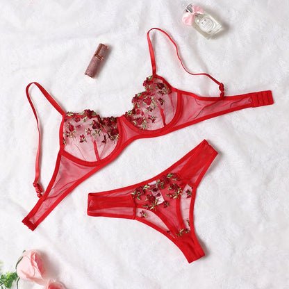 Round Up Night Sexy Lingerie Set – Women's 2-Piece Floral Embroidery, Erotic Underwear, Seductive Lenceria