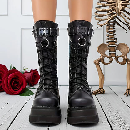 Goth Platform Boots - Fashion Rivet Buckle Punk Wedges, High Heels Women’s Boots, Party Street Cosplay, Brand New Ladies Shoes