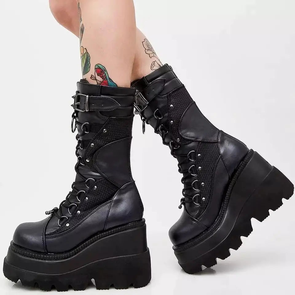 Punk Style Amazon Cross-Border Sneaker Boots – Plus Size, Thick Bottom, Medium Height, Rubber Forefoot Material, New Women’s