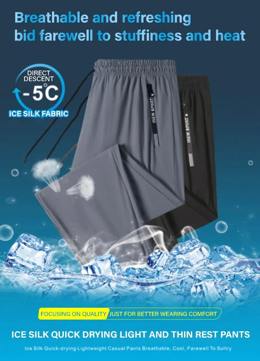 Ice Silk Pants for Men – Summer Thin Style, Sports Quick-Dry, Straight Leg, Draping Wide Leg Casual Long Pants